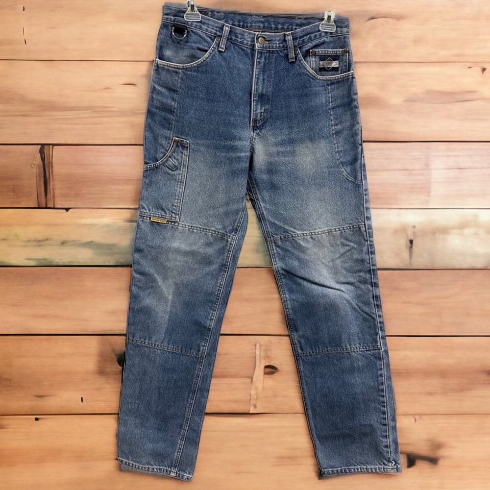 Diamond Gusset Denim Defender Straight Leg Moto Med Wash Blue Jeans Men’…